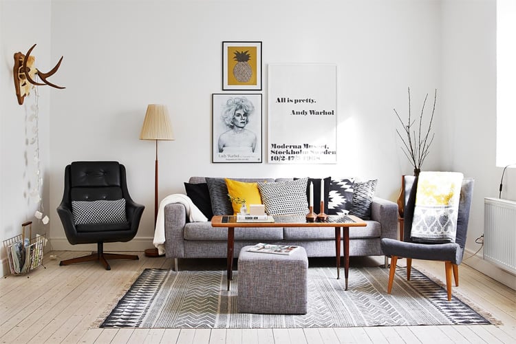 Sofa màu xám theo phong cách Bắc Âu