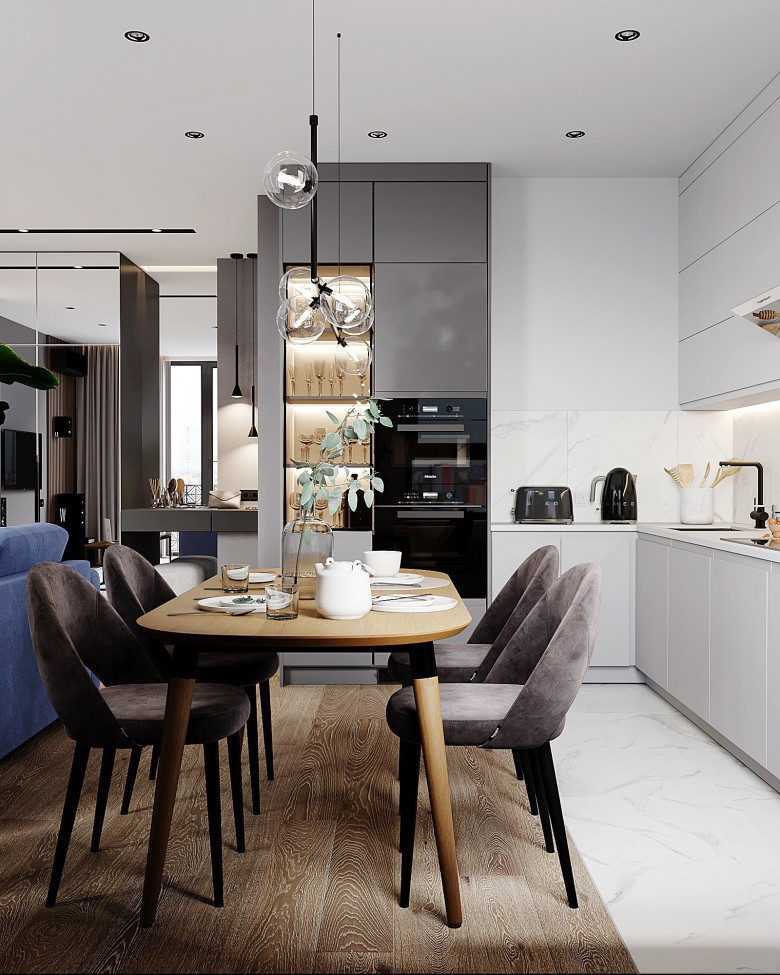 Thiết kế hiện đại với tông màu trắng và xám